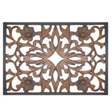 Benzara Rectangular Wall Panel with Intricate Floral Carvings, Burnt Black BM01869 Black Mango Wood and MDF BM01869