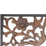 Benzara Rectangular Wall Panel with Intricate Floral Carvings, Burnt Black BM01869 Black Mango Wood and MDF BM01869