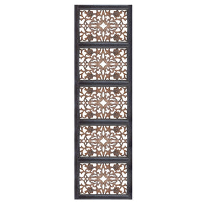 Benzara Rectangular Wall Panel with Intricate Floral Carvings, Burnt Black BM01869 Black Mango Wood and MDF BM01869