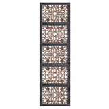 Rectangular Wall Panel with Intricate Floral Carvings, Burnt Black