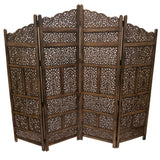 Benzara Benzara Hand Carved Foldable 4 Panel Wooden Partition Screen/RoomDivider,Brown BM01875 Brown Wood BM01875