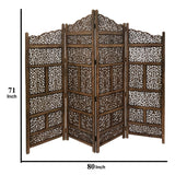 Benzara Benzara Hand Carved Foldable 4 Panel Wooden Partition Screen/RoomDivider,Brown BM01875 Brown Wood BM01875