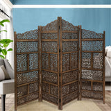 Benzara Benzara Hand Carved Foldable 4 Panel Wooden Partition Screen/RoomDivider,Brown BM01875 Brown Wood BM01875