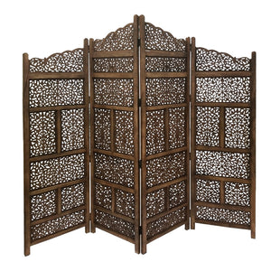 Benzara Benzara Hand Carved Foldable 4 Panel Wooden Partition Screen/RoomDivider,Brown BM01875 Brown Wood BM01875