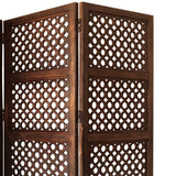 Benzara decorative Four Panel Mango Wood Hinged Room Divider with Circular Cutout Design, Brown BM01876 Brown Mango, MDF and Metal BM01876