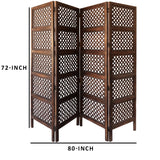 Benzara decorative Four Panel Mango Wood Hinged Room Divider with Circular Cutout Design, Brown BM01876 Brown Mango, MDF and Metal BM01876