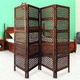 Benzara decorative Four Panel Mango Wood Hinged Room Divider with Circular Cutout Design, Brown BM01876 Brown Mango, MDF and Metal BM01876