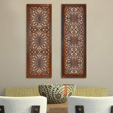 Benzara 2 Piece Mango Wood Wall Panel Set with Mendallion Carving, Burnt Brown BM01883 Brown Mango Wood and MDF BM01883