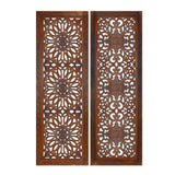 Benzara 2 Piece Mango Wood Wall Panel Set with Mendallion Carving, Burnt Brown BM01883 Brown Mango Wood and MDF BM01883