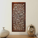 Benzara Rectangular Mango Wood Wall Panel with Cutout Scrollwork Details, Brown BM01886 Brown Mango Wood and MDF BM01886