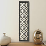 Benzara Rectangular Mango Wood Wall Panel with Cutout Lattice Pattern, Burnt Black BM01888 Black Mango Wood and MDF BM01888