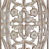 Benzara Rectangular Mango Wood Wall Panel Hand Crafted With Intricate Carving, White and Brown  BM01908 White and Brown Mango Wood and MDF BM01908