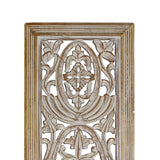 Benzara Rectangular Mango Wood Wall Panel Hand Crafted With Intricate Carving, White and Brown  BM01908 White and Brown Mango Wood and MDF BM01908