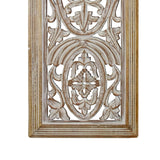 Benzara Rectangular Mango Wood Wall Panel Hand Crafted With Intricate Carving, White and Brown  BM01908 White and Brown Mango Wood and MDF BM01908