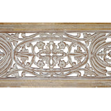 Benzara Rectangular Mango Wood Wall Panel Hand Crafted With Intricate Carving, White and Brown  BM01908 White and Brown Mango Wood and MDF BM01908