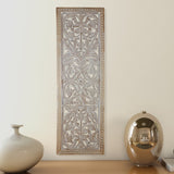 Benzara Attractive Mango Wood Wall Panel Hand Crafted With Intricate Details, White BM01909 White Mango Wood and MDF BM01909