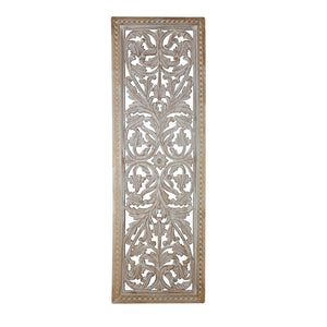 Benzara Attractive Mango Wood Wall Panel Hand Crafted With Intricate Details, White BM01909 White Mango Wood and MDF BM01909