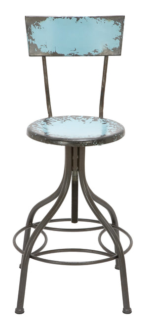 Benzara Benzara Industrial Style Metal Bar Chair With Adjustable Seat, Blue BM04388 Blue Metal BM04388
