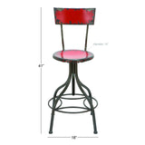 Benzara Benzara Industrial Style Metal Bar Chair With Adjustable Seat, Red BM04390 Red Metal BM04390