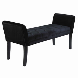 Benzara Fabric Button Tufted Padded Bench with Flared Cushioned Armrests, Black BM09880 Black Fabric, Solid wood BM09880