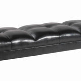 Benzara Bonded Leather Padded Bench with Button Tufted Details, Black BM09945 Black Bonded Leather, Solid wood BM09945