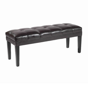 Benzara Bonded Leather Padded Bench with Button Tufted Details, Dark Brown BM09946 Brown Bonded Leather, Solid wood BM09946