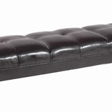 Benzara Bonded Leather Padded Bench with Button Tufted Details, Dark Brown BM09946 Brown Bonded Leather, Solid wood BM09946