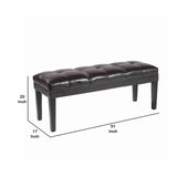 Benzara Bonded Leather Padded Bench with Button Tufted Details, Dark Brown BM09946 Brown Bonded Leather, Solid wood BM09946