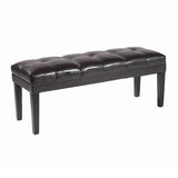 Bonded Leather Padded Bench with Button Tufted Details, Dark Brown