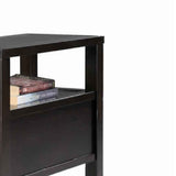 Benzara Wooden End Table with Upper Shelf and 2 Drawers, Dark Brown BM101052 Brown Solid Wood and Metal BM101052