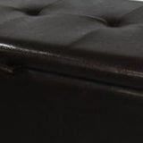 Benzara Wooden Shoe Storage Bench with Tufted Leatherette Seating, Dark Brown BM103379 Brown Solid Wood, PU Sponge and Faux Leather BM103379