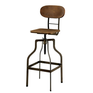 Benzara Industrial Style Wooden Swivel Bar Stool With Black Metal Base, Brown BM119851 Brown and Black Mango Wood and Iron BM119851