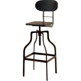 Industrial Style Wooden Swivel Bar Stool With Curved Metal Base, Gray