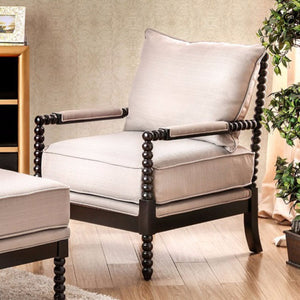 Benzara Sybil Contemporary Accent Chair, Beige BM119869 Beige, Espresso Solid Wood BM119869
