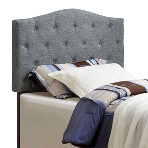 Benzara Alipaz Contemporary Full Queen Headboard, Gray BM122793 Gray Linen-like Fabric Solid Wood & Others BM122793