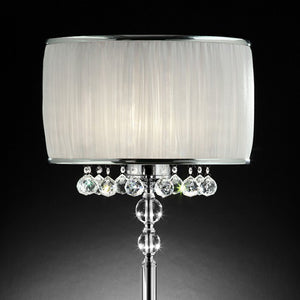 Benzara Chloe Traditional Style Table Lamp, White BM122811 White, Chrome Crystal, Glass, Metal BM122811