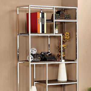 Benzara Elvira Contemporary Display Shelf, Chrome Finish BM122819 Chrome Metal Solid Wood Wood Veneer & Others BM122819