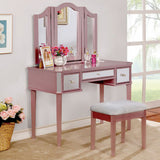 Clarisse Contemporary Vanity With Stool, Rose Gold