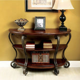 Benzara May Transitional Style Sofa Table BM122961 Brown Cherry Metal Tempered Glass Solid Wood & Others BM122961