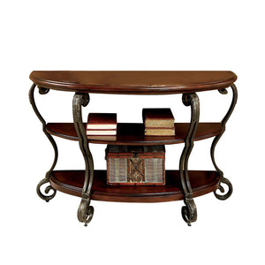 Benzara May Transitional Style Sofa Table BM122961 Brown Cherry Metal Tempered Glass Solid Wood & Others BM122961