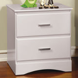 Benzara Transitional 2 Drawers Wooden Night Stand With Metal Handles, Glossy White BM122969 White Wood and Metal BM122969
