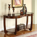 Benzara Crystal Falls Transitional Style Sofa Table BM122997 Dark Cherry Tempered Glass Solid Wood Wood Veneer & Others BM122997