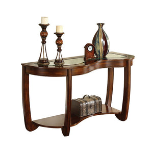 Benzara Crystal Falls Transitional Style Sofa Table BM122997 Dark Cherry Tempered Glass Solid Wood Wood Veneer & Others BM122997