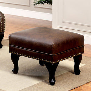 Benzara Vaugh Traditional Style Ottoman BM123007 Rustic Brown Faux Leather BM123007