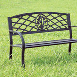 Benzara Minot Slated Seat Patio Bench, Black BM123008 Black Metal BM123008