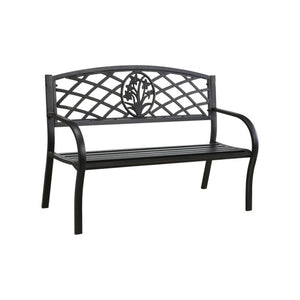 Benzara Minot Slated Seat Patio Bench, Black BM123008 Black Metal BM123008