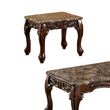 Benzara Wooden Coffee Table and End Tables Set with Faux Marble Top, Pack of 3, Brown BM123017 Brown Wood BM123017