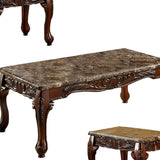 Benzara Wooden Coffee Table and End Tables Set with Faux Marble Top, Pack of 3, Brown BM123017 Brown Wood BM123017