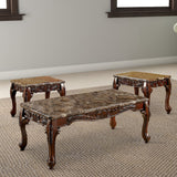 Benzara Wooden Coffee Table and End Tables Set with Faux Marble Top, Pack of 3, Brown BM123017 Brown Wood BM123017