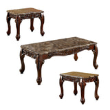 Benzara Wooden Coffee Table and End Tables Set with Faux Marble Top, Pack of 3, Brown BM123017 Brown Wood BM123017